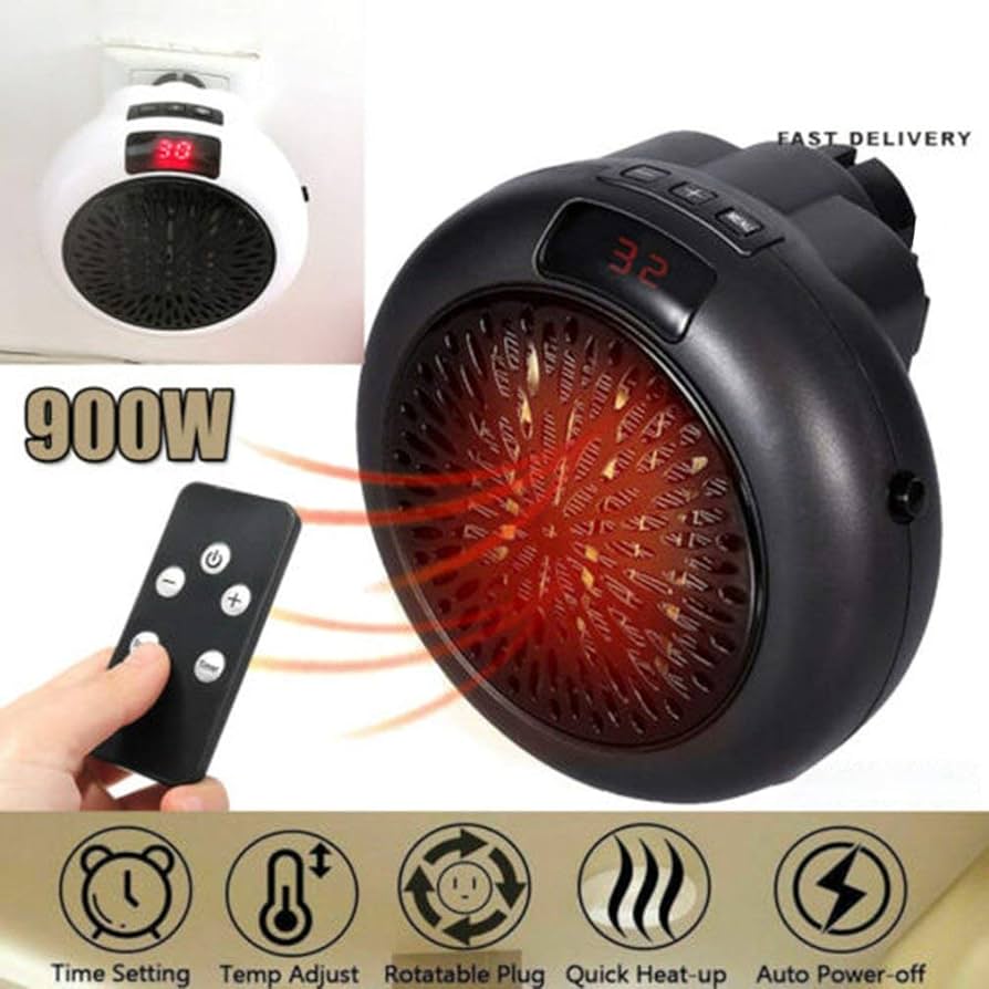 Calefactor Redondo Portátil 900 Watts Negro