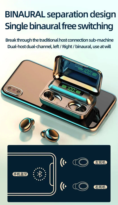 Auriculares Bluetooth 5.3 Estereo TWS F9-5 Impermeable Manos libres