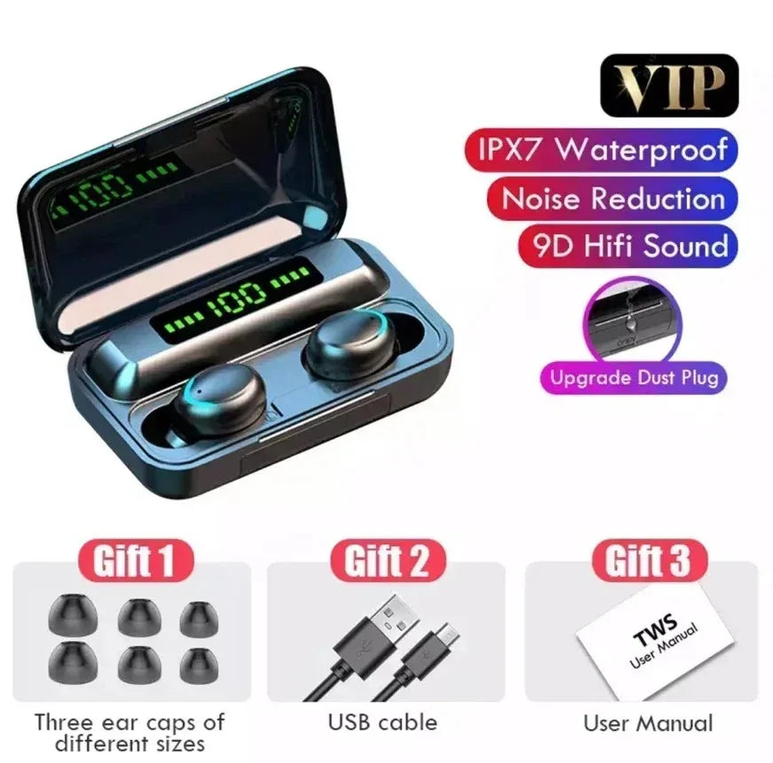 Auriculares Bluetooth 5.3 Estereo TWS F9-5 Impermeable Manos libres